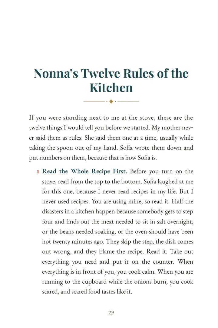 Nonna's Twelve Rules of the Kitchen, a page from the book